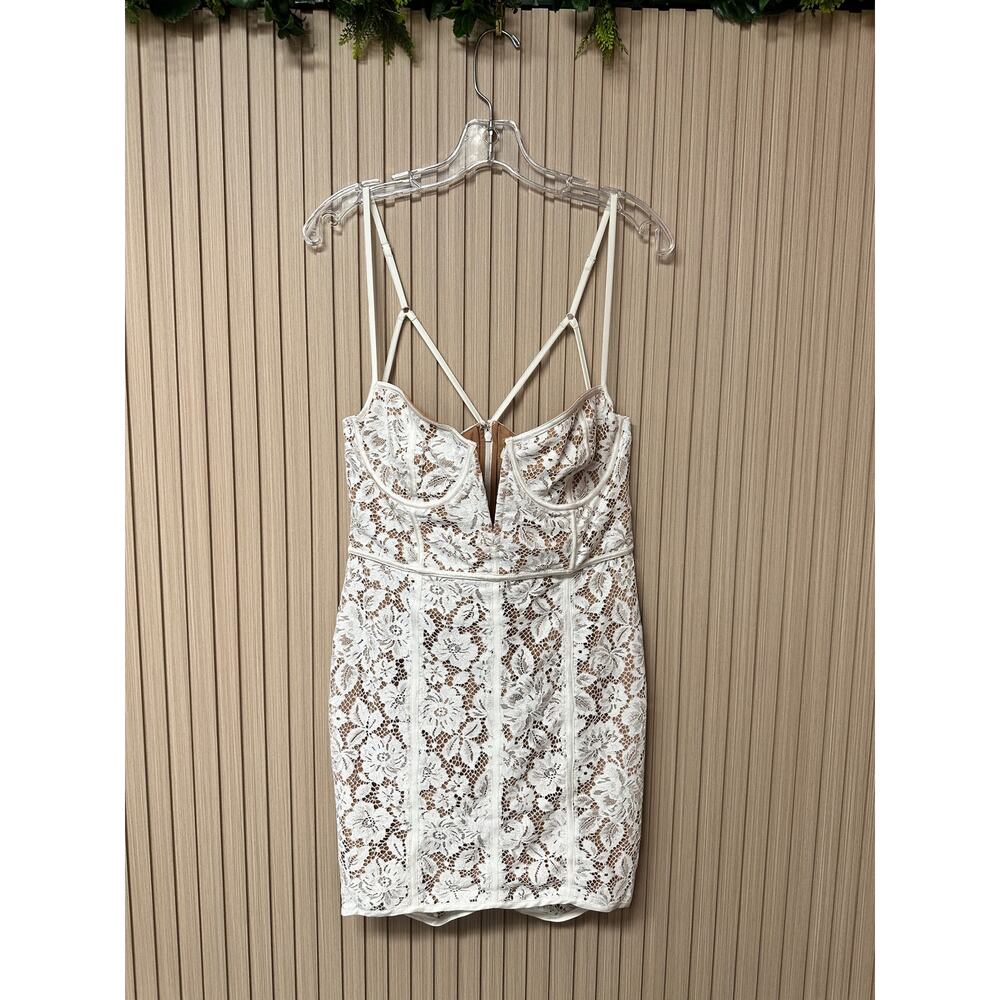 For Love & Lemons Julia Lace White Womens Mini Dress Sz L - Picture 4 of 15